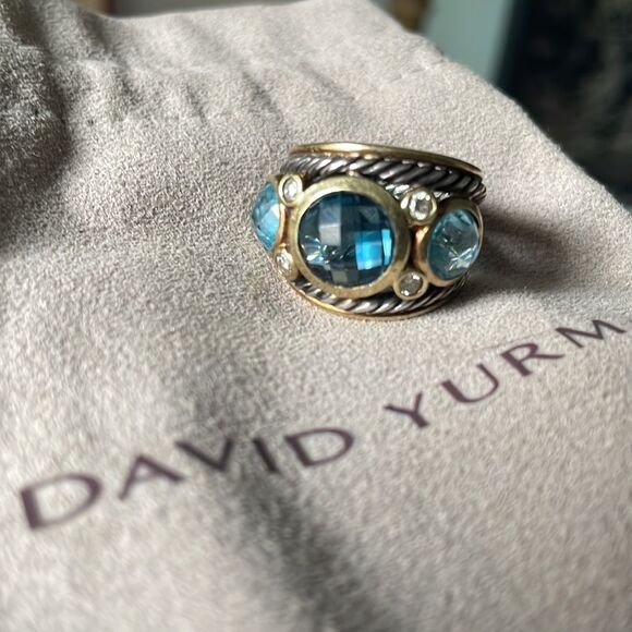 David Yurman Jewelry - David Yurman Diamond and blue topaz with gold trim retired